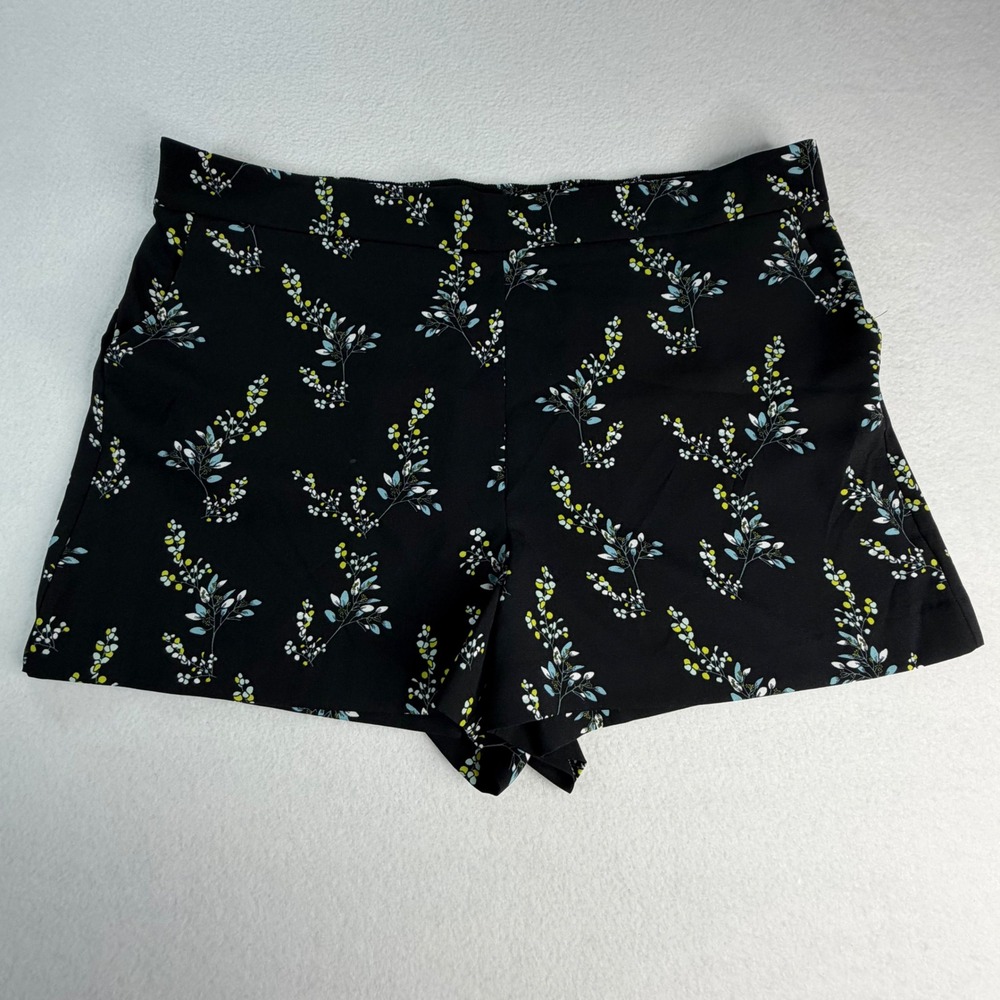 LOFT Womens XXL Black Floral Pull On Shorts Elastic Back Pockets High Rise